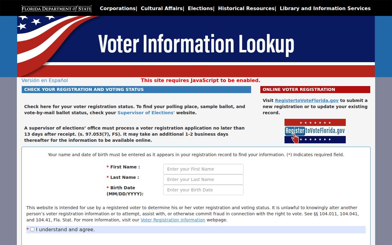 Florida voter status lookup used by North Miami voters