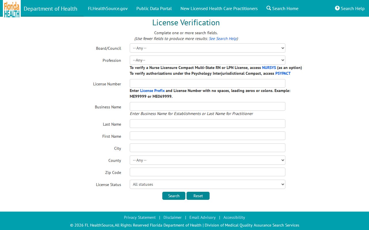 Florida health practitioner lookup for North Miami