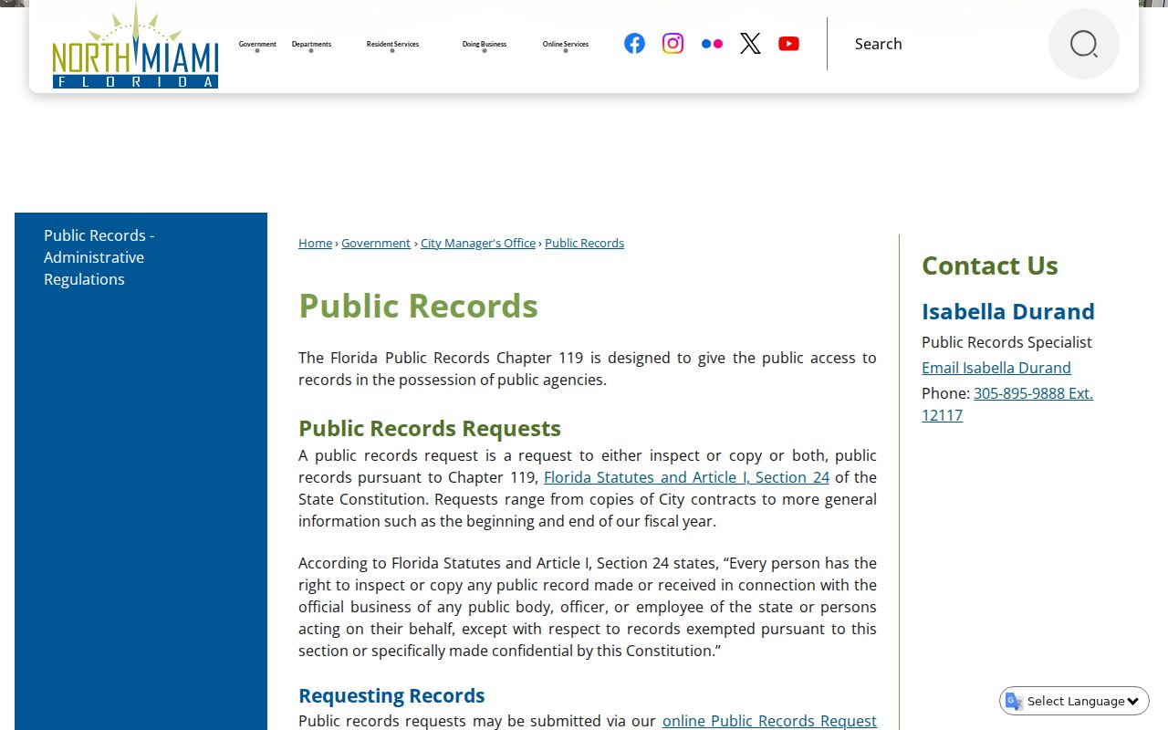 North Miami public records request page