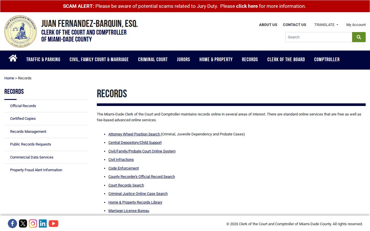 Miami-Dade Clerk records gateway for North Miami searches