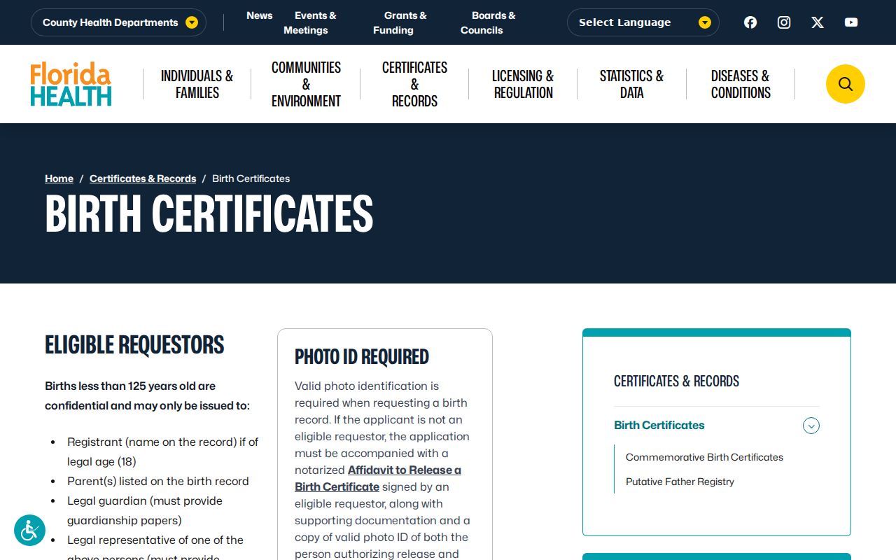 North Miami resident lookup Florida birth certificate access
